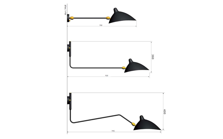 1 Arm Wall Lamp by Serge Mouille Wall Lamps